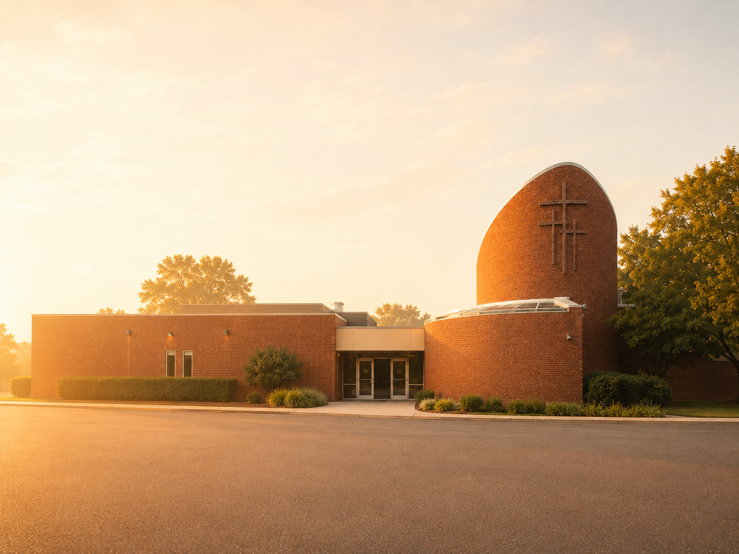 Brick church in warm evening light