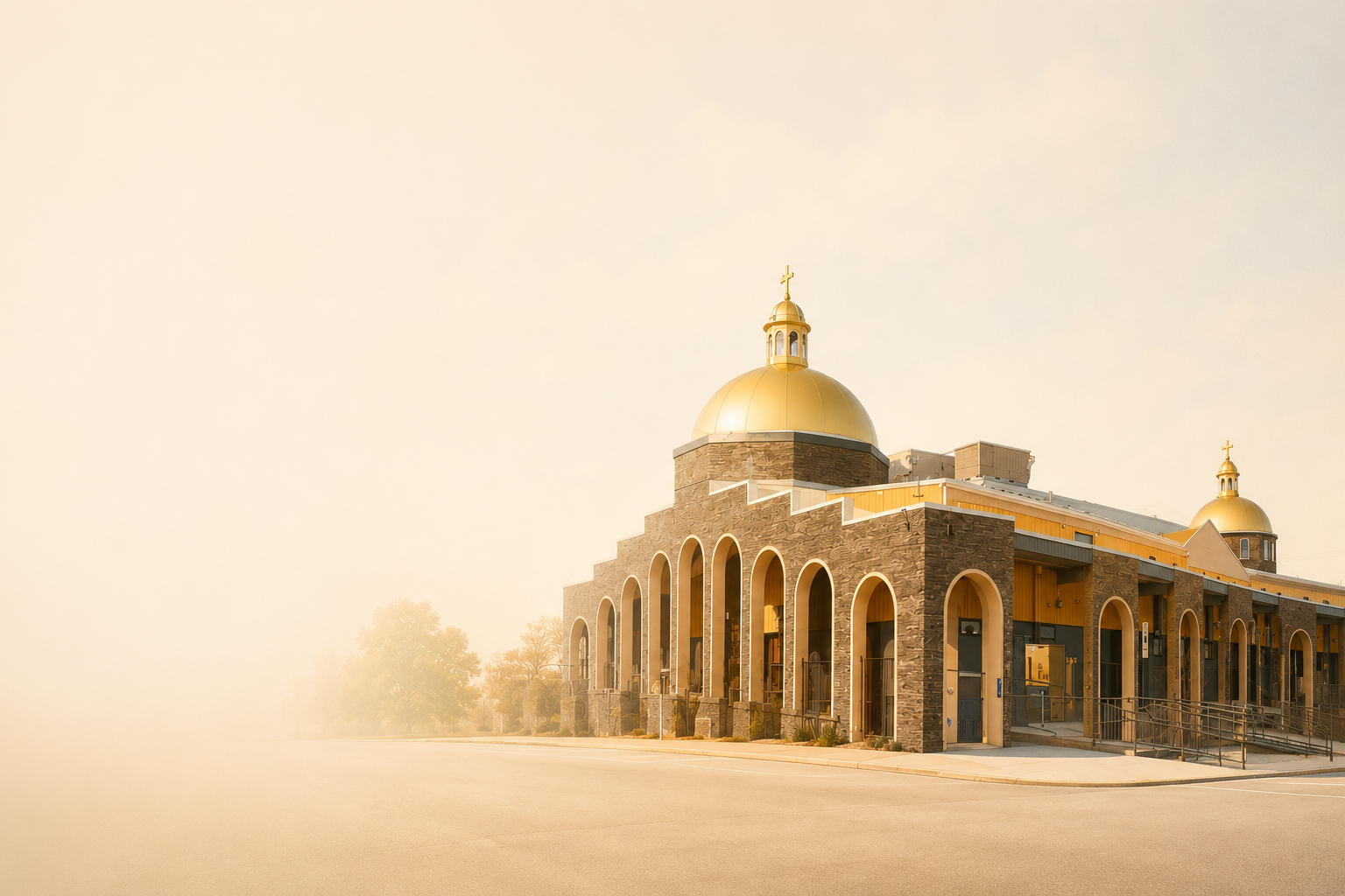 Eritrean Orthodox church with pillars and golden domes